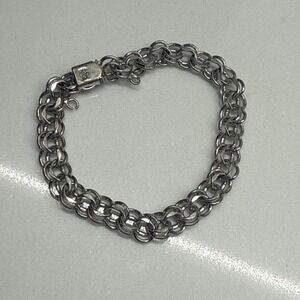 Vintage ELCO Sterling Silver Double Link Chain Bracelet 7.5" 16.3g Heart Clasp